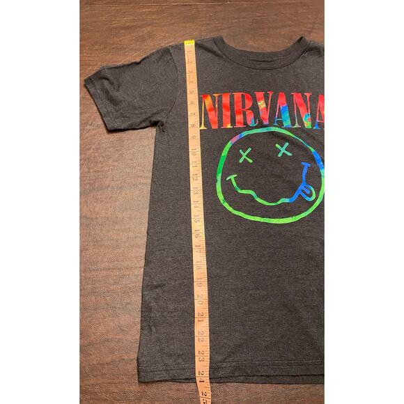 Nirvana Tie Dye Dazed Smiley Face‎ Heather Gray Short Sleeve Size XS Grunge Band - Picture 4 of 6